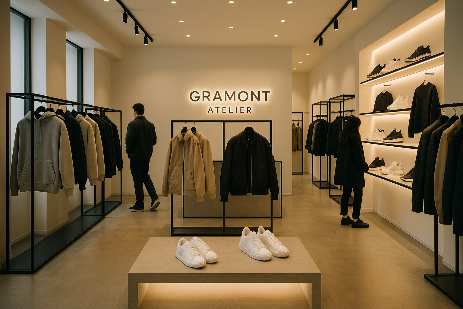 crea un negozio di abbigliamento streetwear ma elegante, che si chiama Gramont Atelier. 